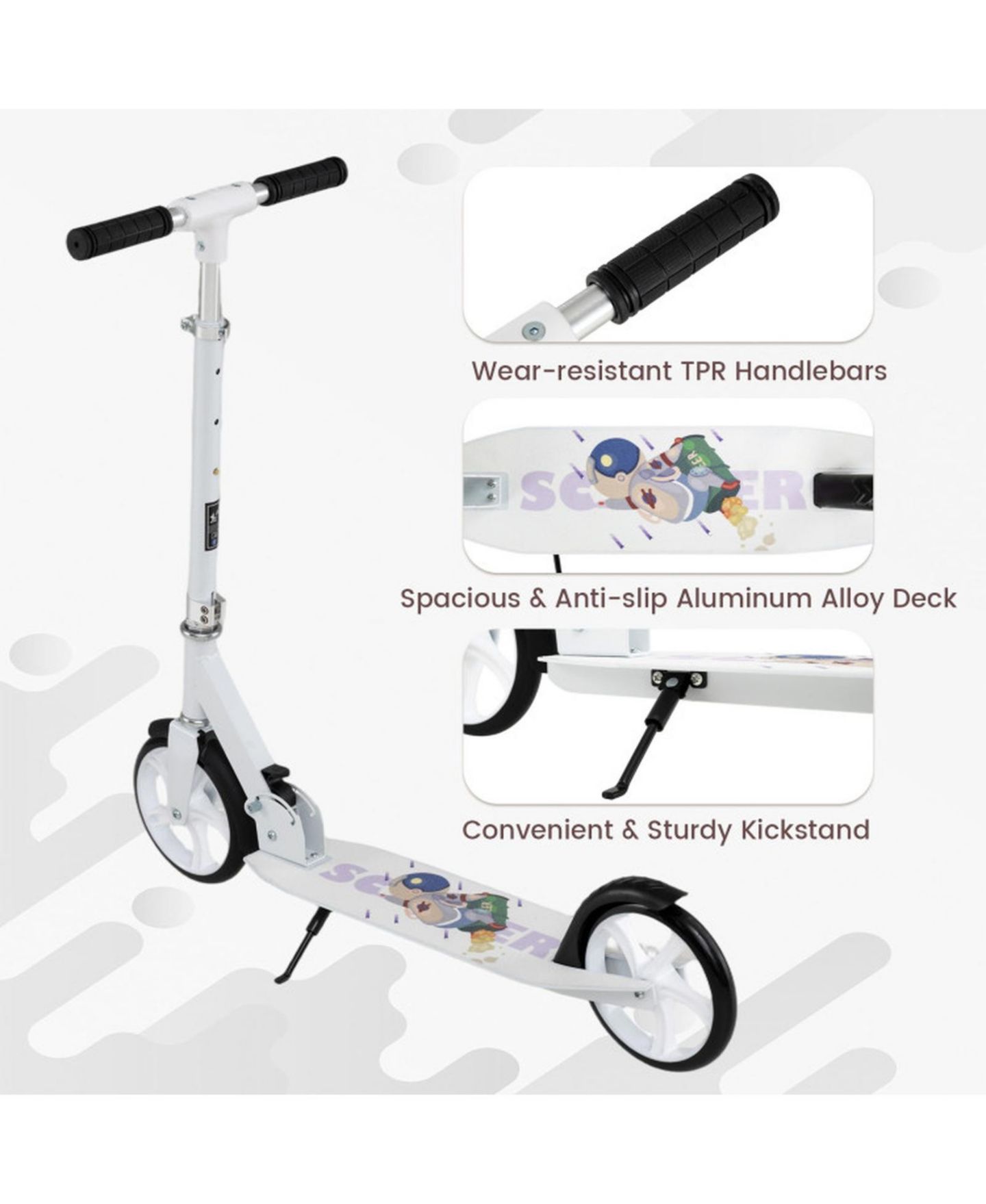 Детская игрушка SUGIFT Folding Aluminum Kick Scooter with Adjustable Height, 220 lb Capacity, Ages 8+, цвет: Белый — фото 4