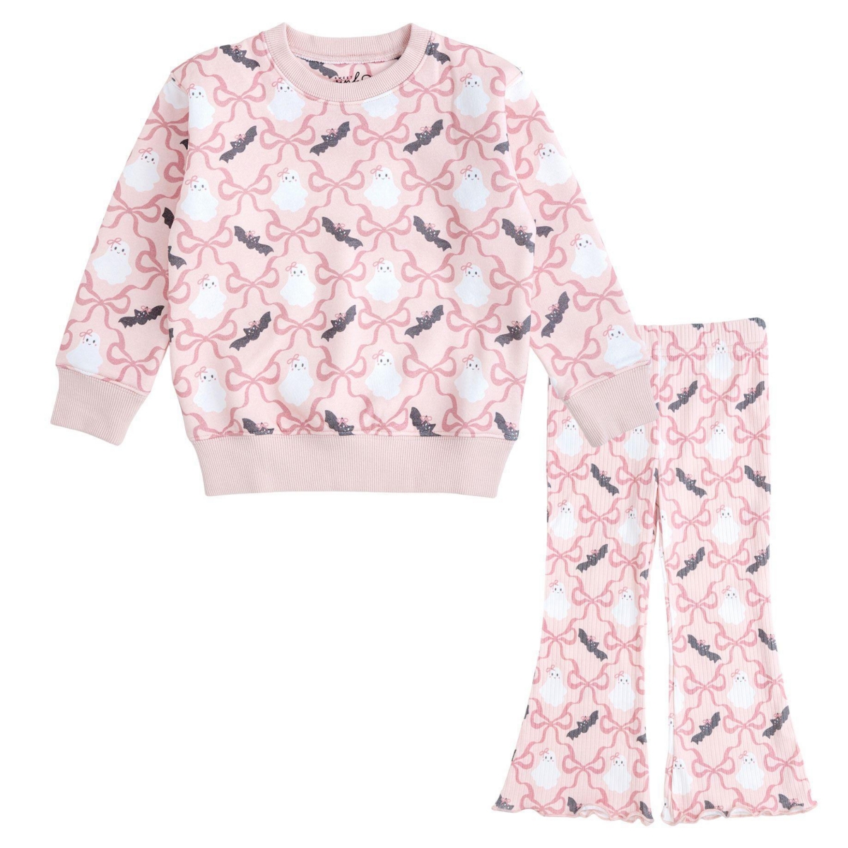 Sweet Wink Baby Girls 3M-24M Bat and Ghost Trellis Halloween Sweatshirt Flare Legging Set