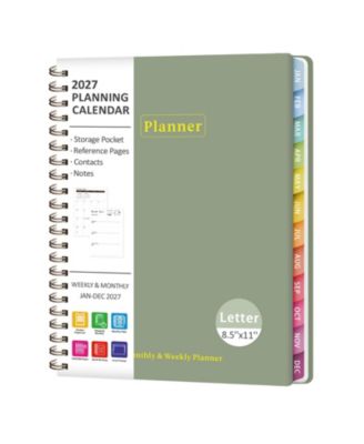 Planner Weekly Monthly Calendar Hardcover Spiral Bound Inner Pocket Office School Supplies