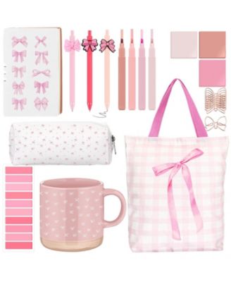 Coquette Stationery Gift Set With Mug Notebook Tote Bag Pens Highlighters Pencil Pouch Desk Accessories