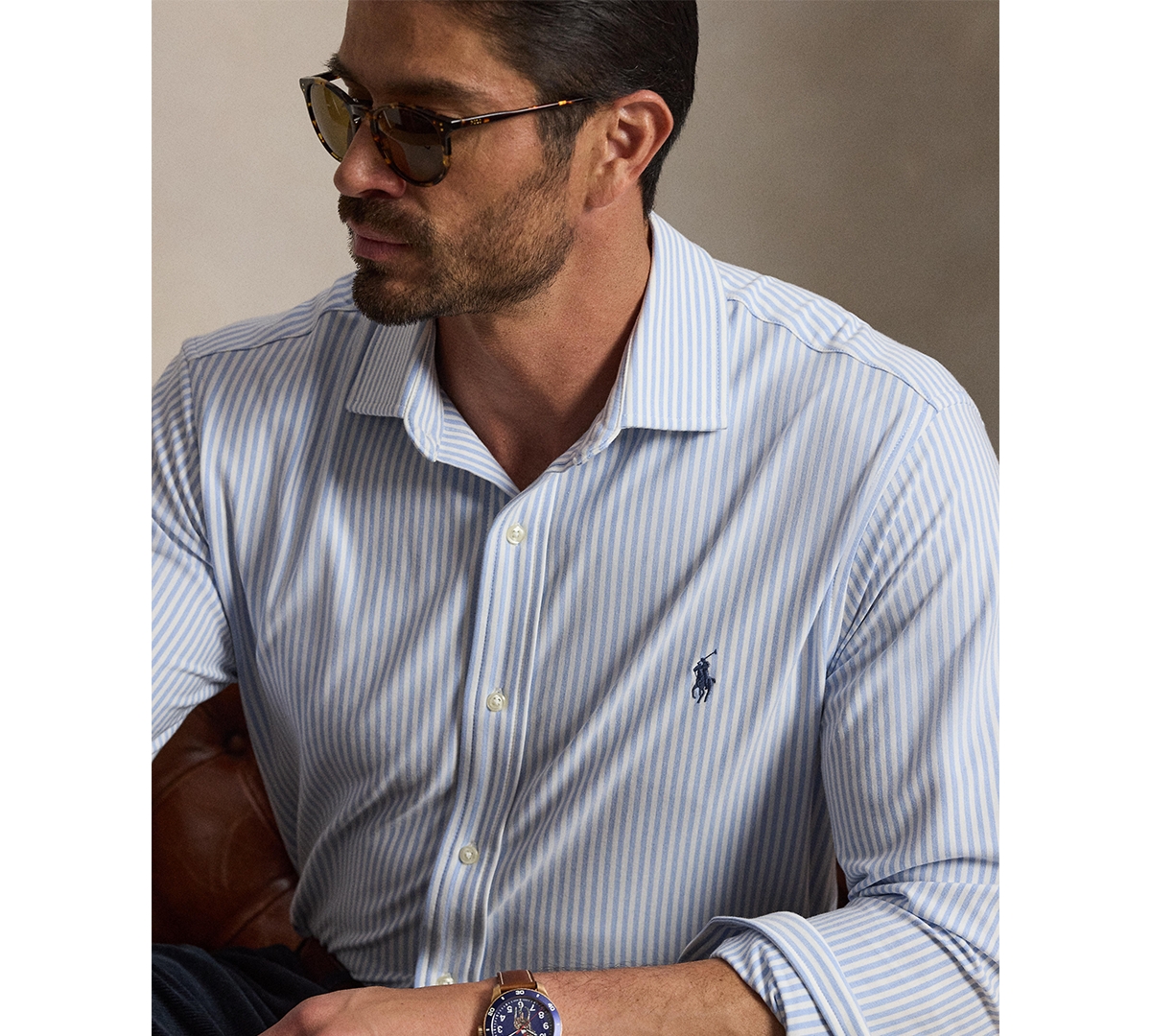 Polo Ralph Lauren Men's Big & Tall Striped Stretch Knit Oxford Shirt