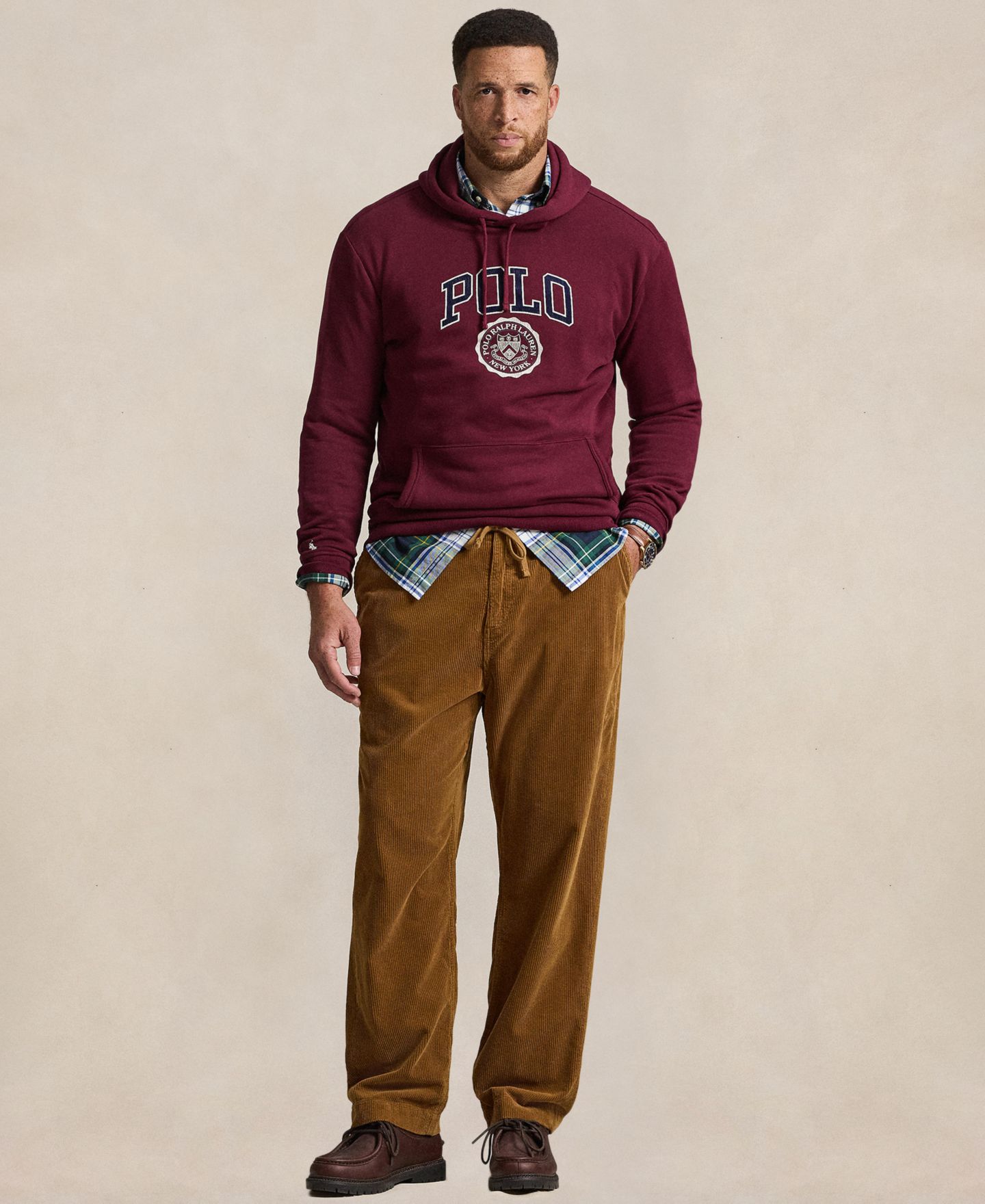 Мужское худи Polo Ralph Lauren Big & Tall Logo Fleece, цвет: Винный — фото 2