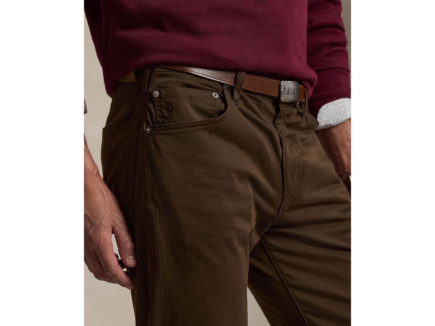 Мужские брюки Polo Ralph Lauren Big & Tall Varick Slim Straight Stretch Sateen, цвет: Тёмный коричневый — фото 2