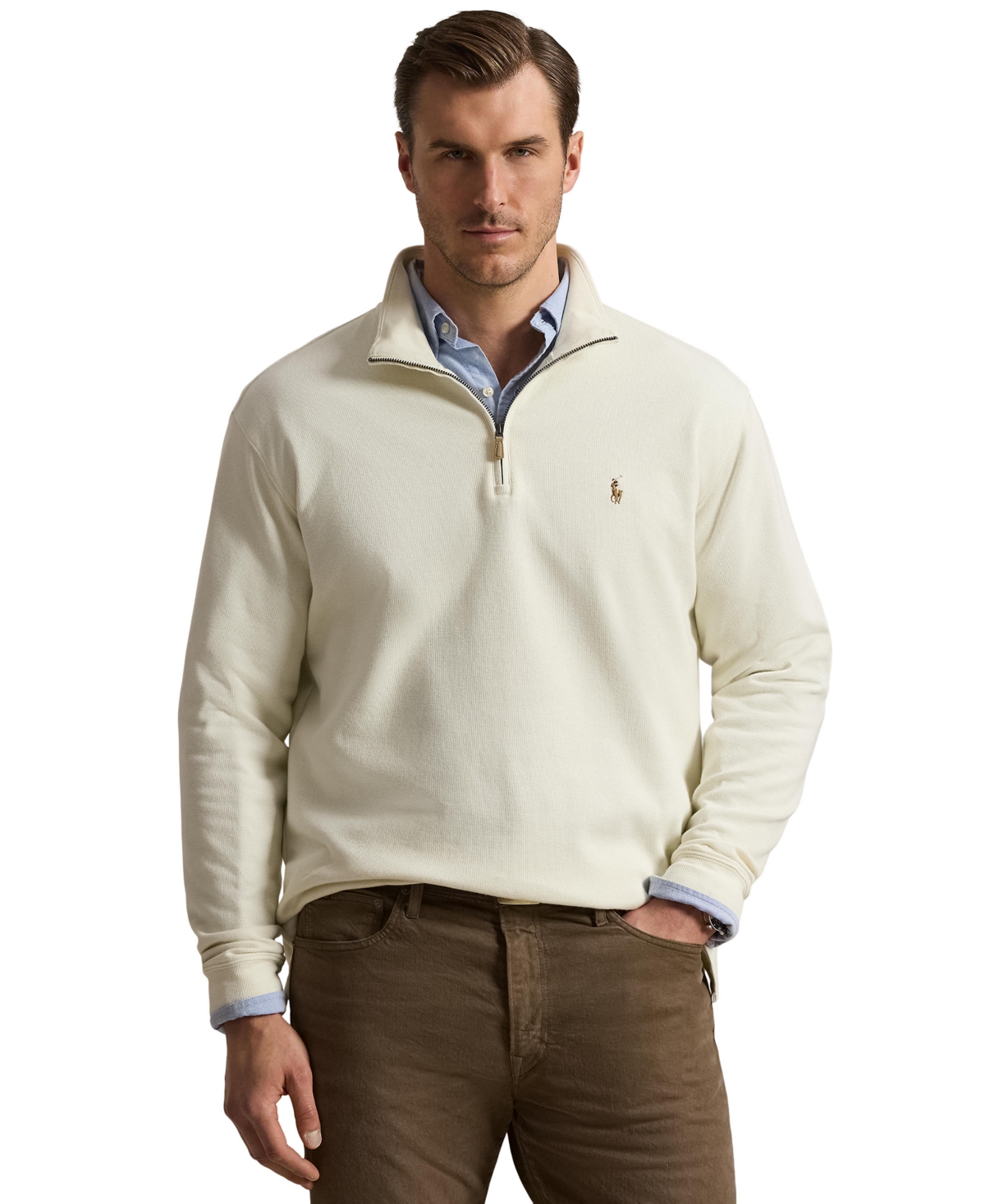 Polo Ralph Lauren Men's Big & Tall Estate-Rib Quarter-Zip Pullover Sweater - PARCHMENT CREAM
