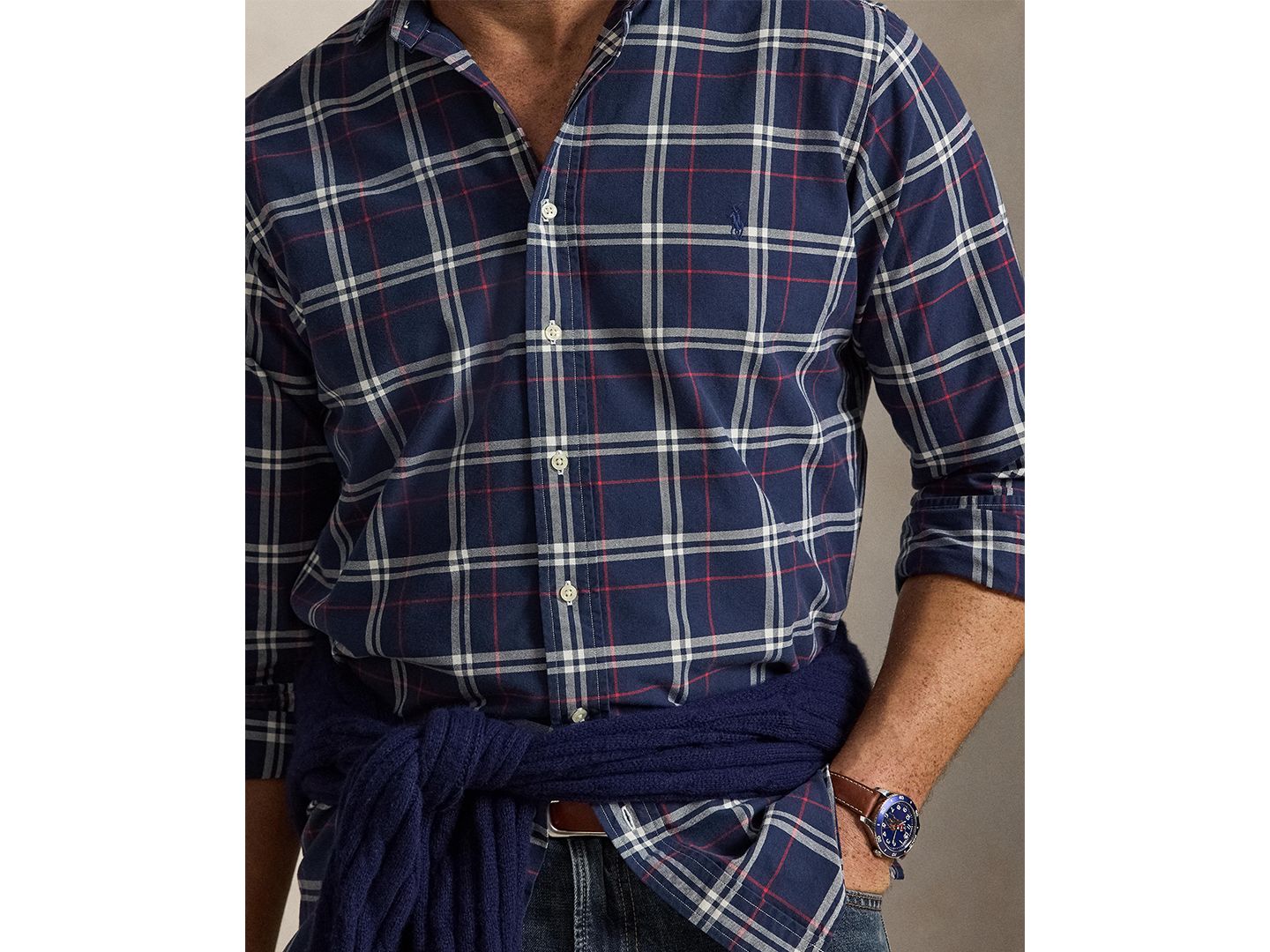 Мужская рубашка Polo Ralph Lauren Big & Tall Plaid Oxford Classic-Fit, цвет: Тёмно-синий / Красный — фото 3