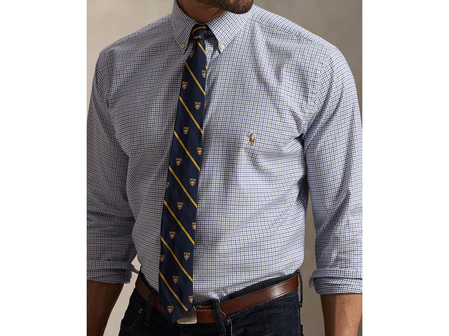 Мужская рубашка Polo Ralph Lauren Big & Tall Stripe Soft Cotton, цвет: Белый синий разноцветный — фото 3