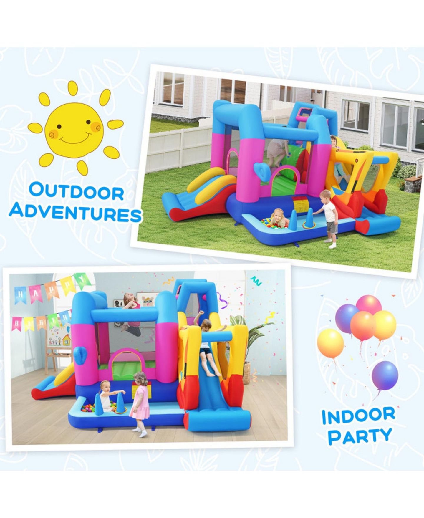 Детские игрушки SUGIFT 8-in-1 Excavator Themed Inflatable Bounce House with Dual Slides and Climbing Wall, Supports up to 2 Players, Ages 3-12, цвет: Синий — фото 5