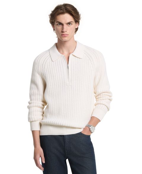 Мужской свитер Michael Kors Textured Wool-Blend Quarter-Zip, цвет: Костяной