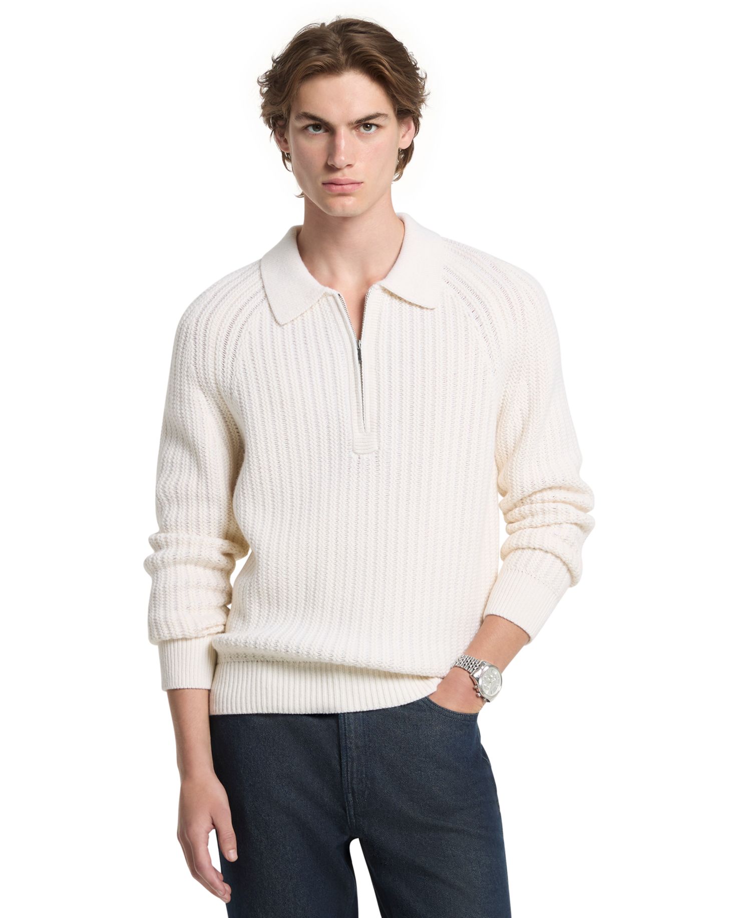 Men's Textured Wool-Blend Quarter-Zip Sweater