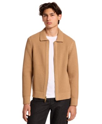Men's Long-Sleeve Ribbed Cotton-Blend Zip-Up Cardigan