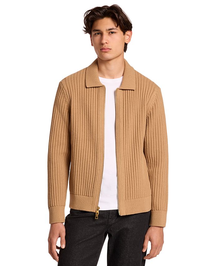 Michael Kors Mens Long Sleeve Ribbed Cotton Blend Zip Up Cardigan Created For Macys