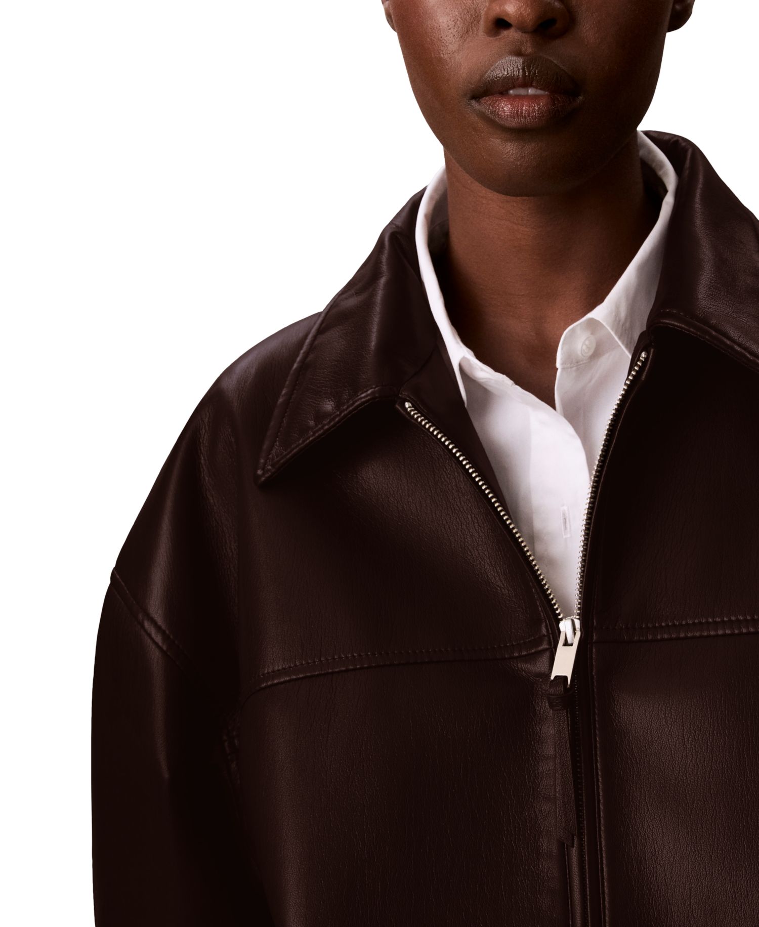 Women's Collared Faux Leather Bomber Jacket