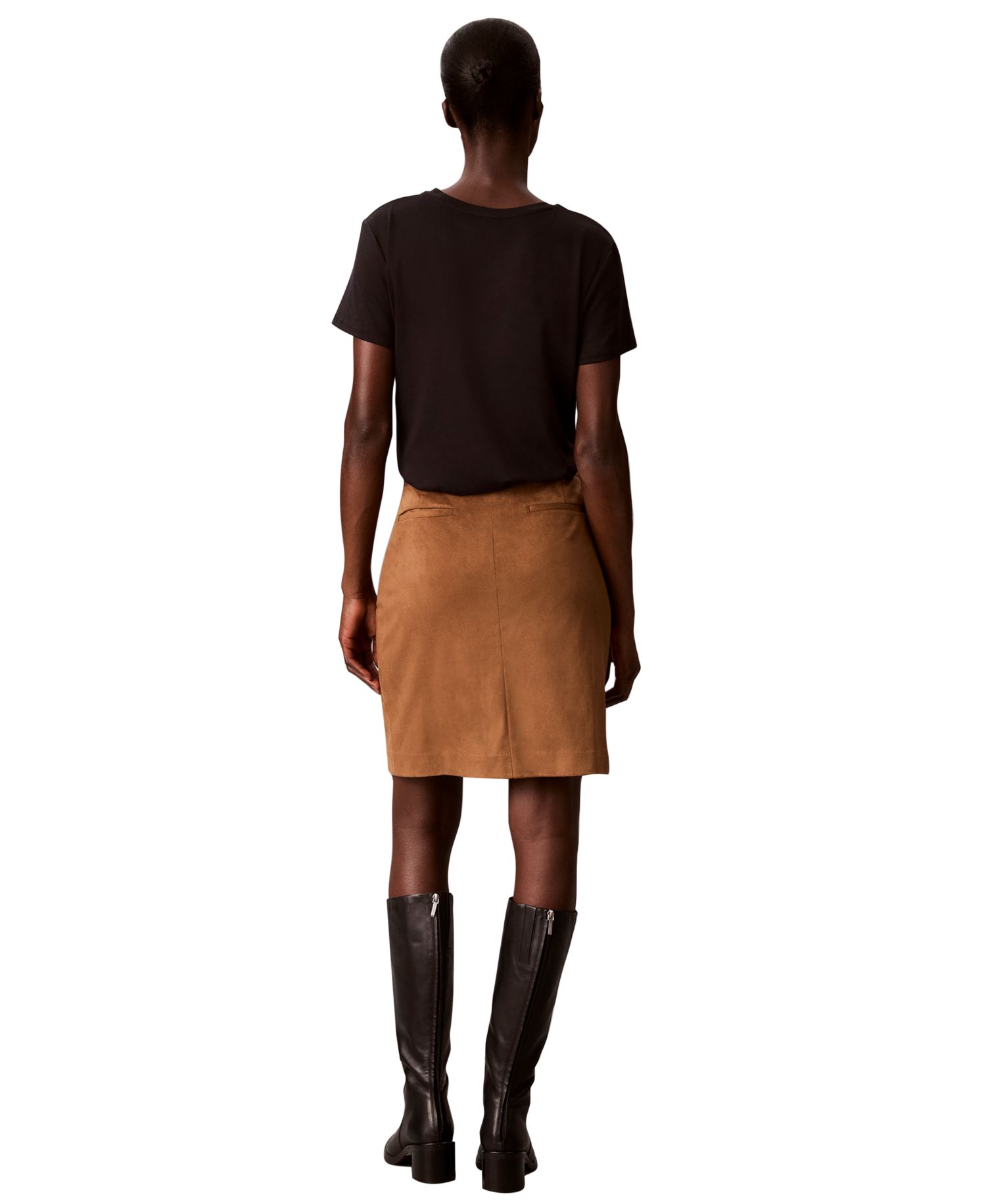 Women's High-Waisted Pencil Faux Suede Skirt with Pockets