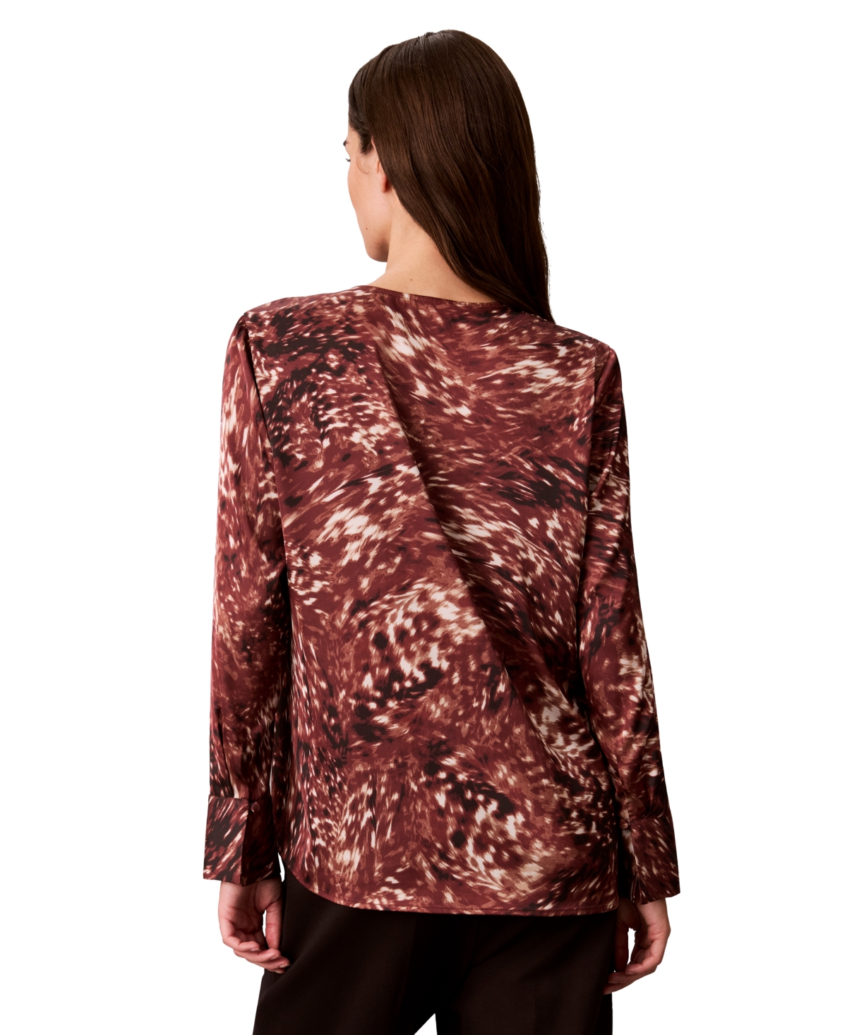 Calvin Klein Women's Long-Sleeve Printed Satin Blouse
