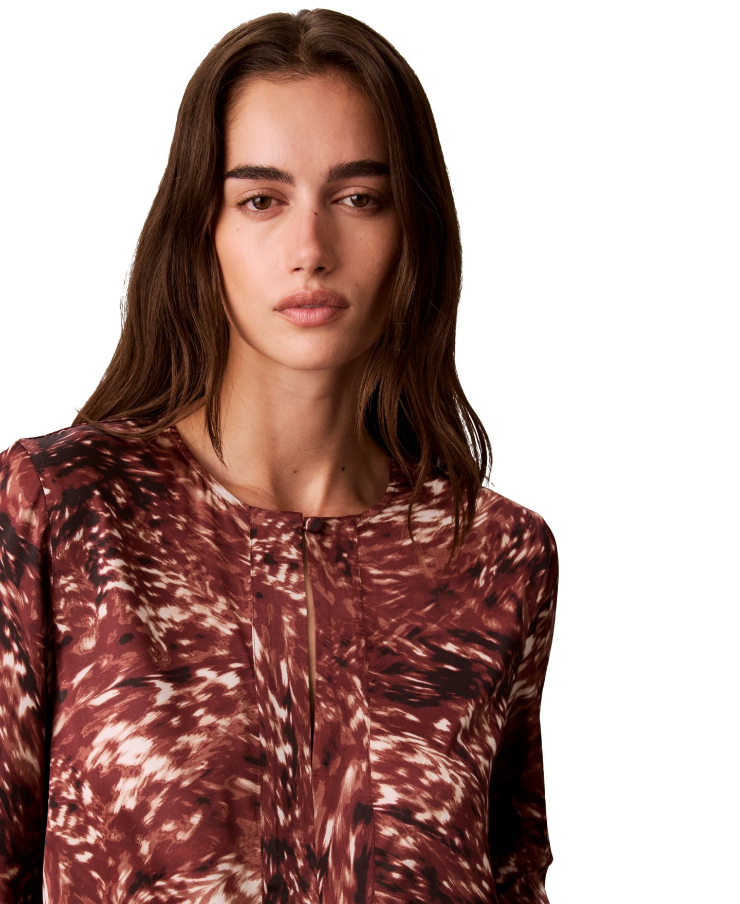 Женская блузка Calvin Klein Long-Sleeve Printed Satin, цвет: Красное дерево красный — фото 4