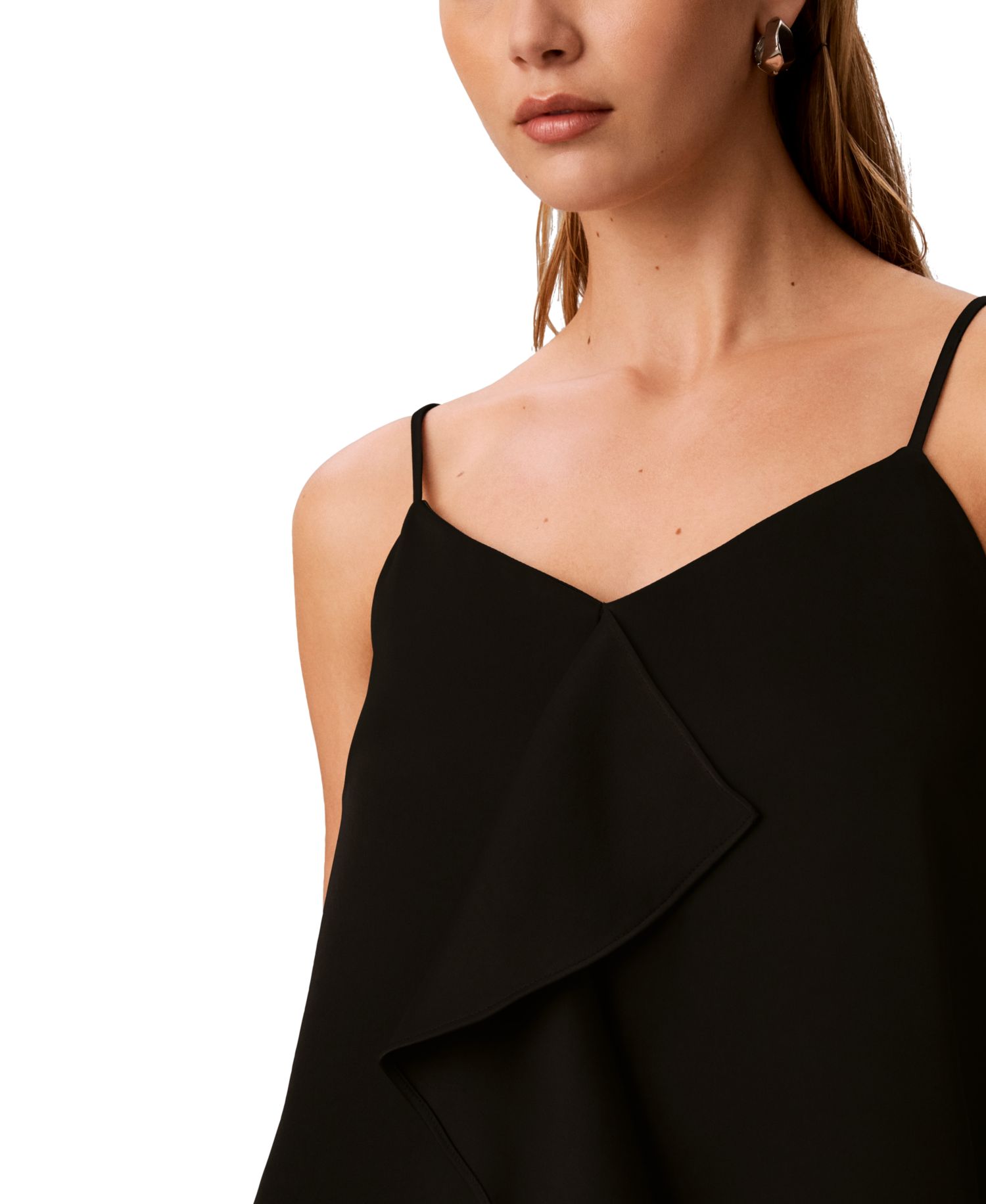 Women's Flutter Ruffle Front Satin V-Neck Camisole Top