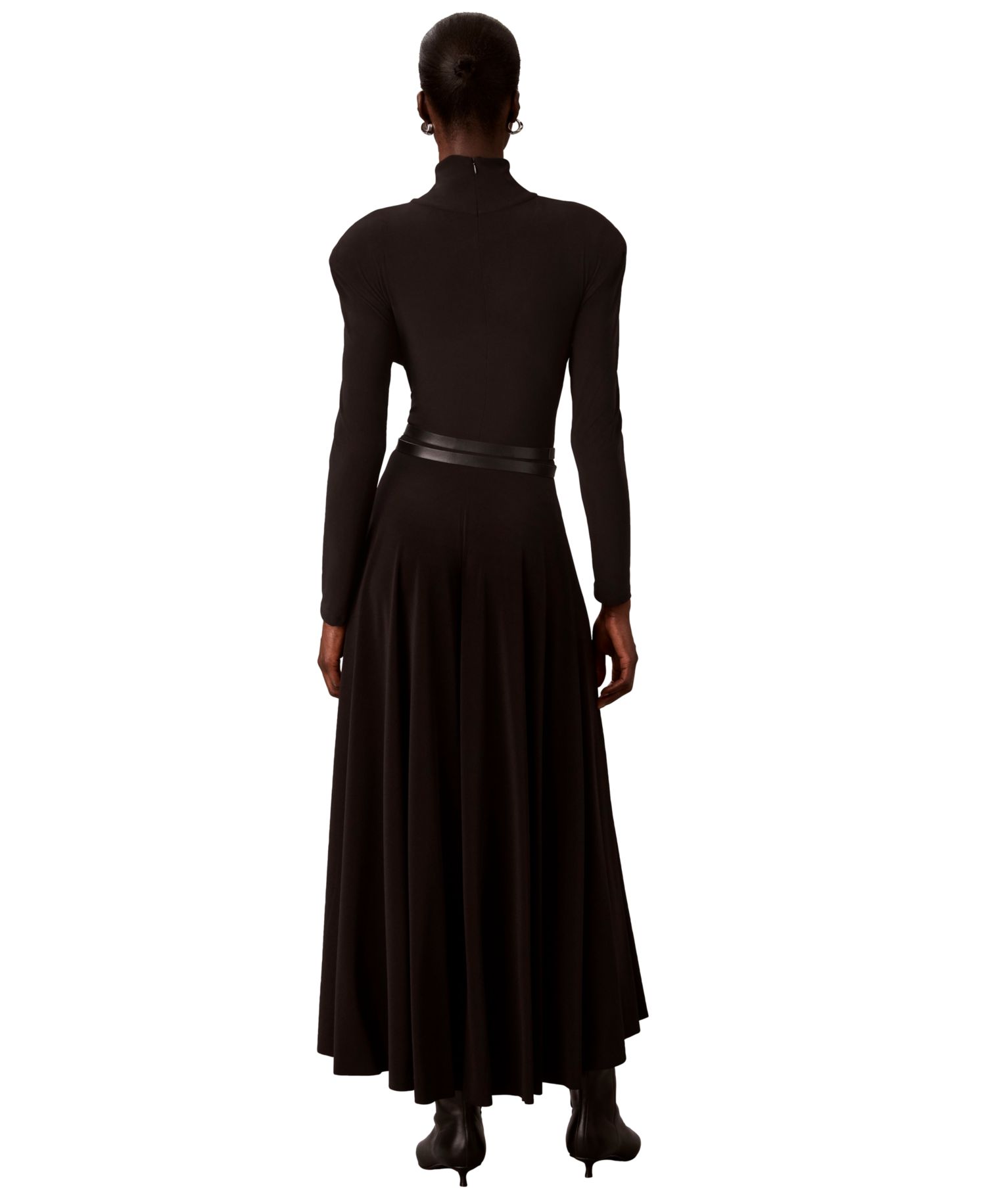 Petite Belted Long-Sleeve Turtleneck A-Line Dress
