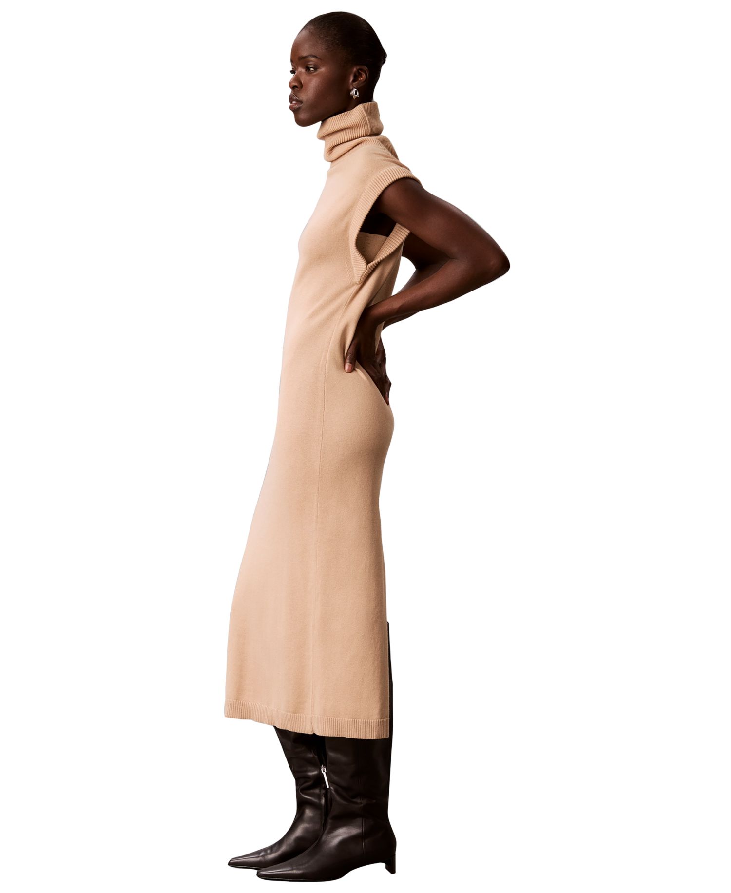 Women's Mock Neck Sleeveless Midi Sweater Dress