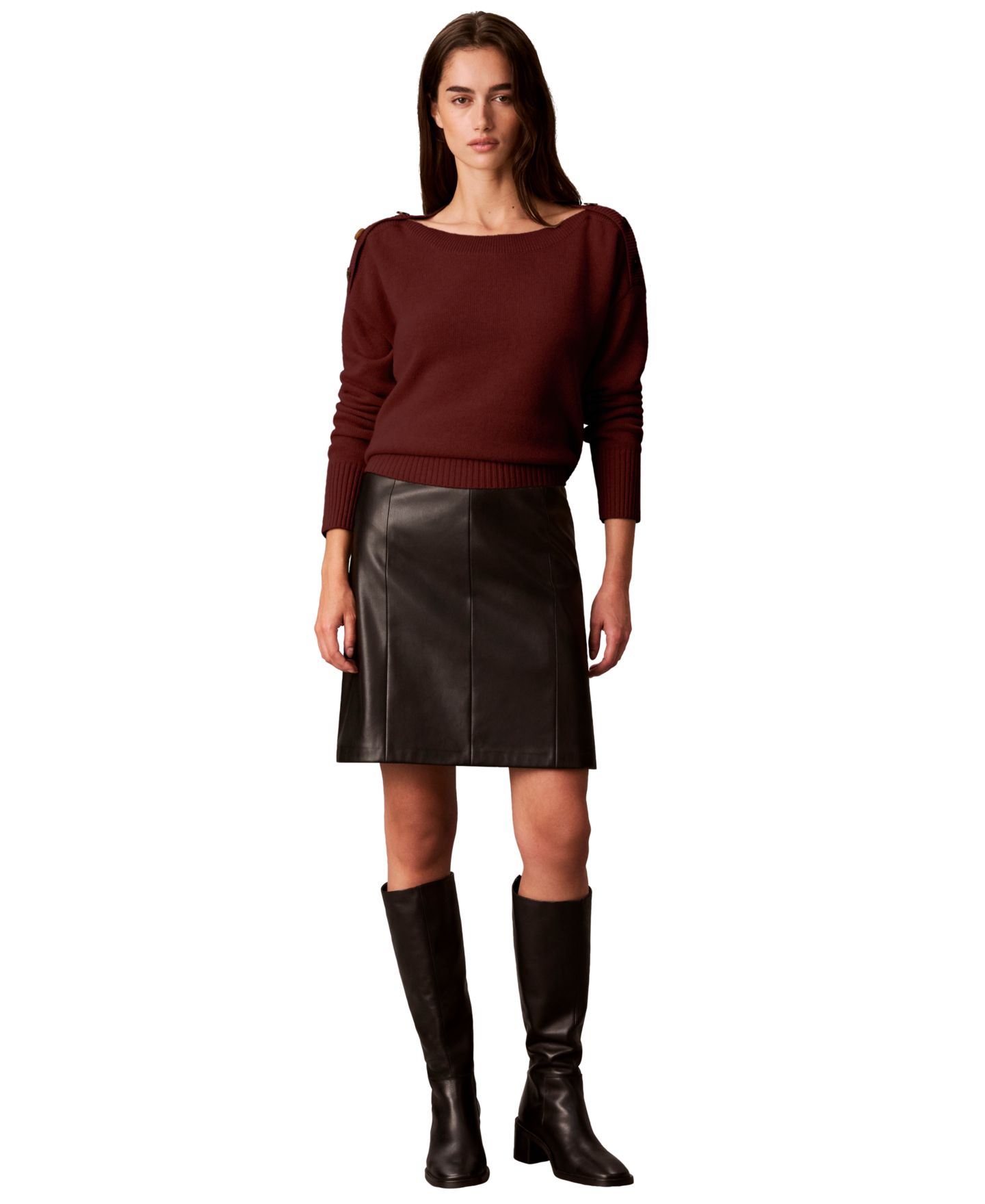 Женский свитер Calvin Klein Bateau Neck Button-Shoulder, цвет: Красное дерево красный — фото 2