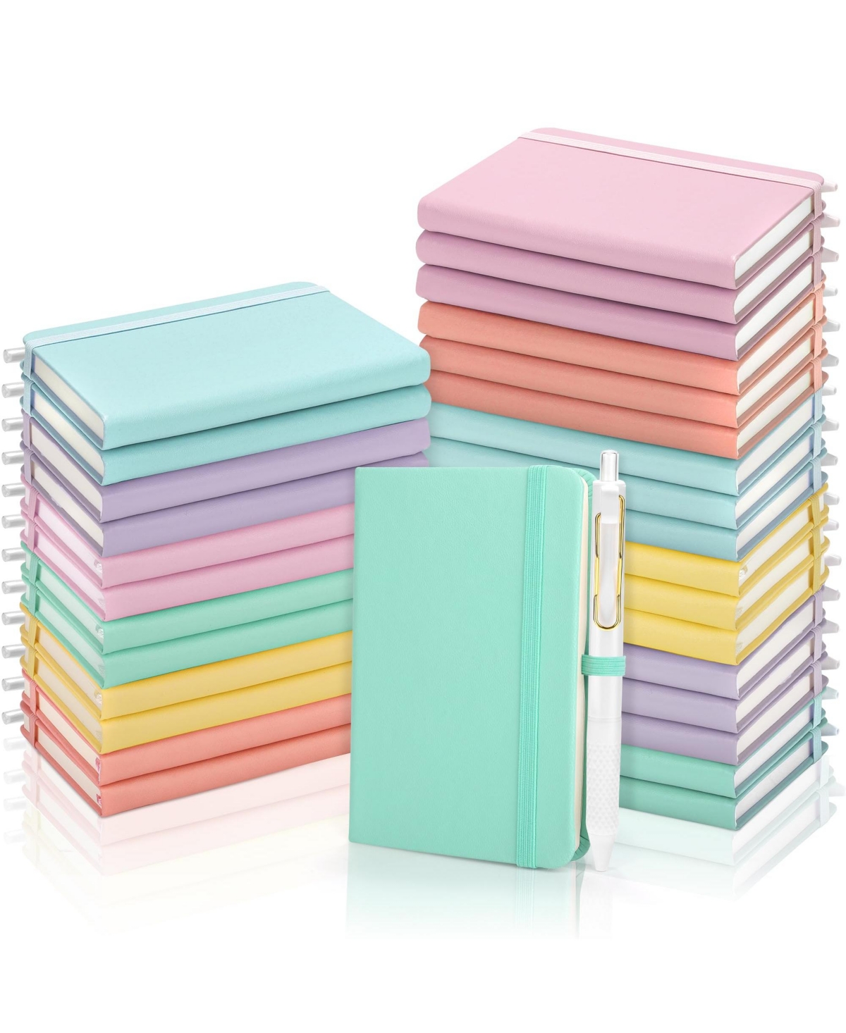 Danrong Pocket Notebook Journal With Pens Leather Hardcover Lined Notepad Pen Holder For School Office Gifts Rainbow Colors - Light multicolor 50