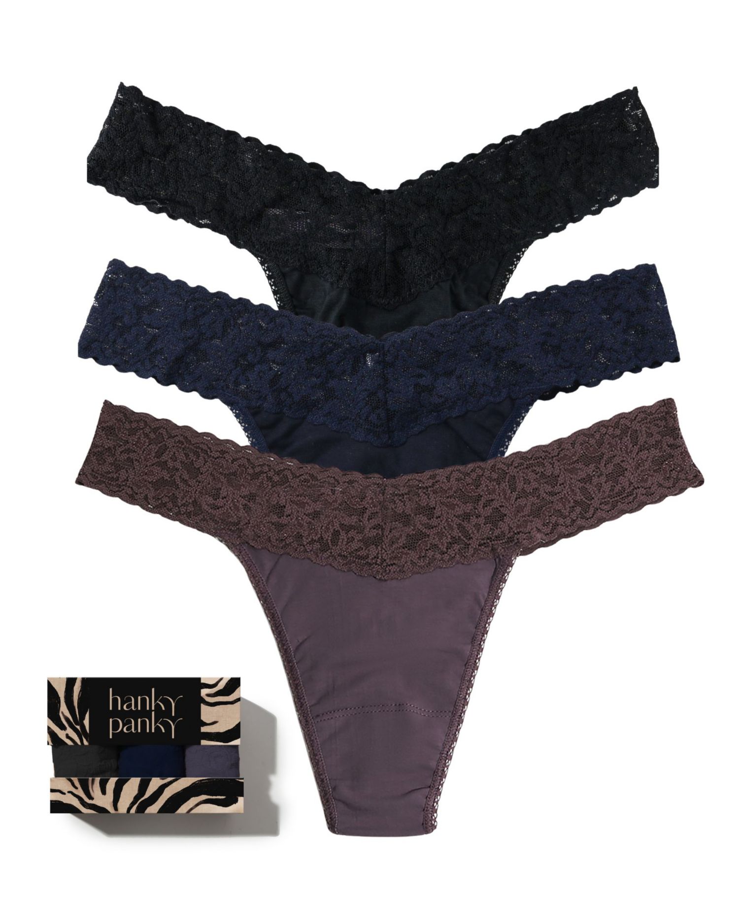 Supima Cotton-Blend Original Rise Lace-Trim Thong, 3-Pack