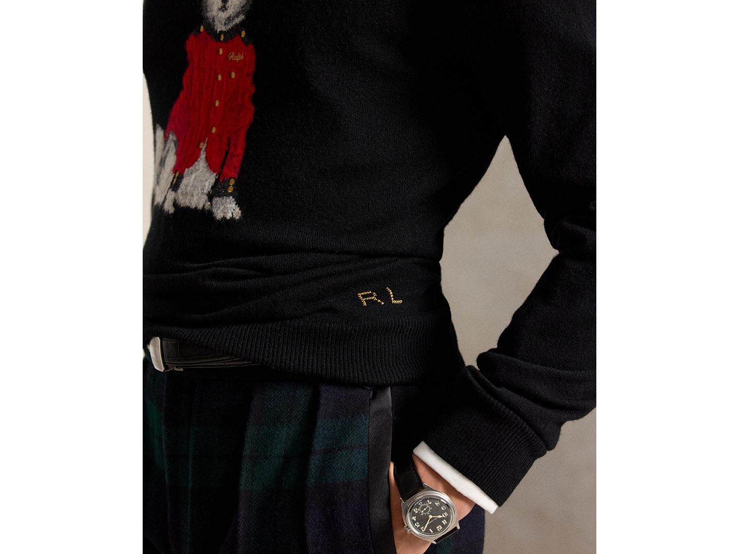 Мужской свитер Polo Ralph Lauren Dog-Intarsia Cashmere, цвет: Чёрный комбинированный — фото 3