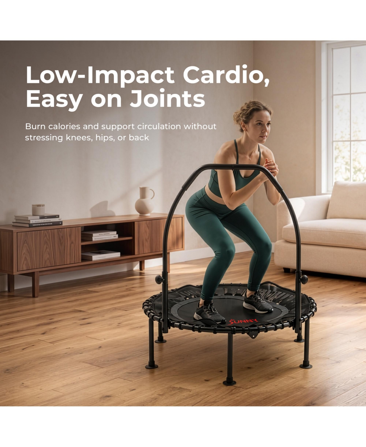 Sunny Health and Fitness Active Fitness Trampoline with Adjustable Handlebar