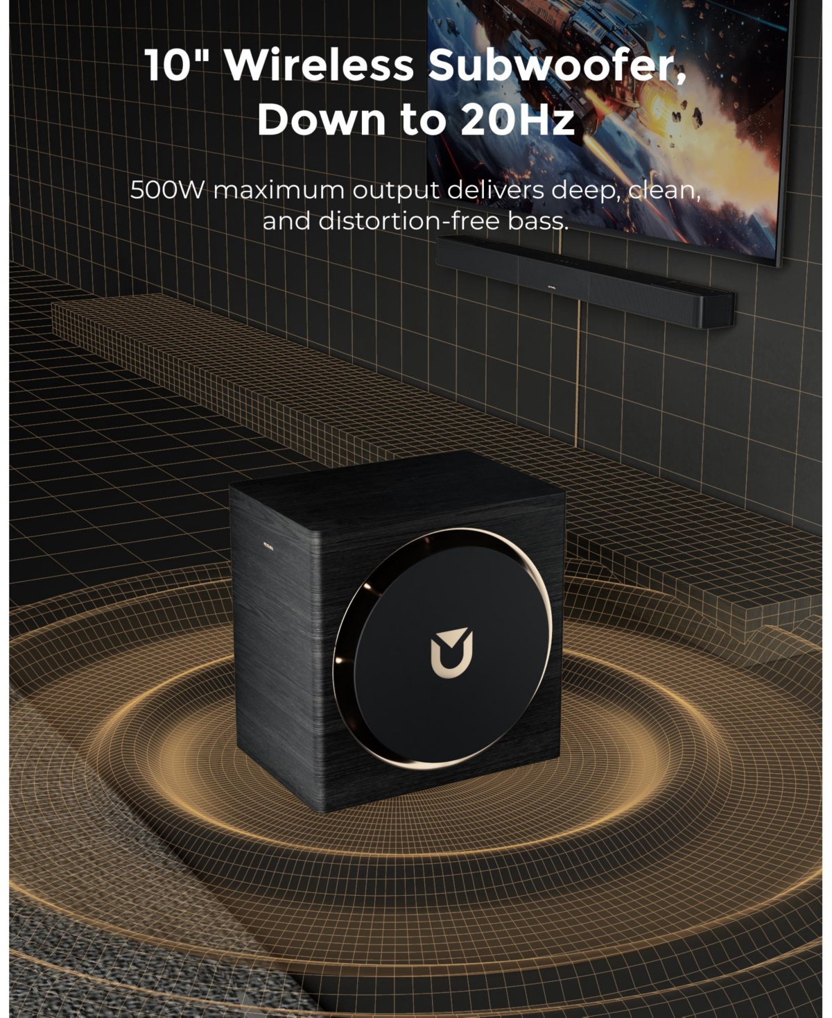 Ultimea Skywave Series 7.1.4ch Professional Wireless Surround Sound System for Tv, 980W Dolby Atmos Sound Bar with 10" Wireless Subwoofer
