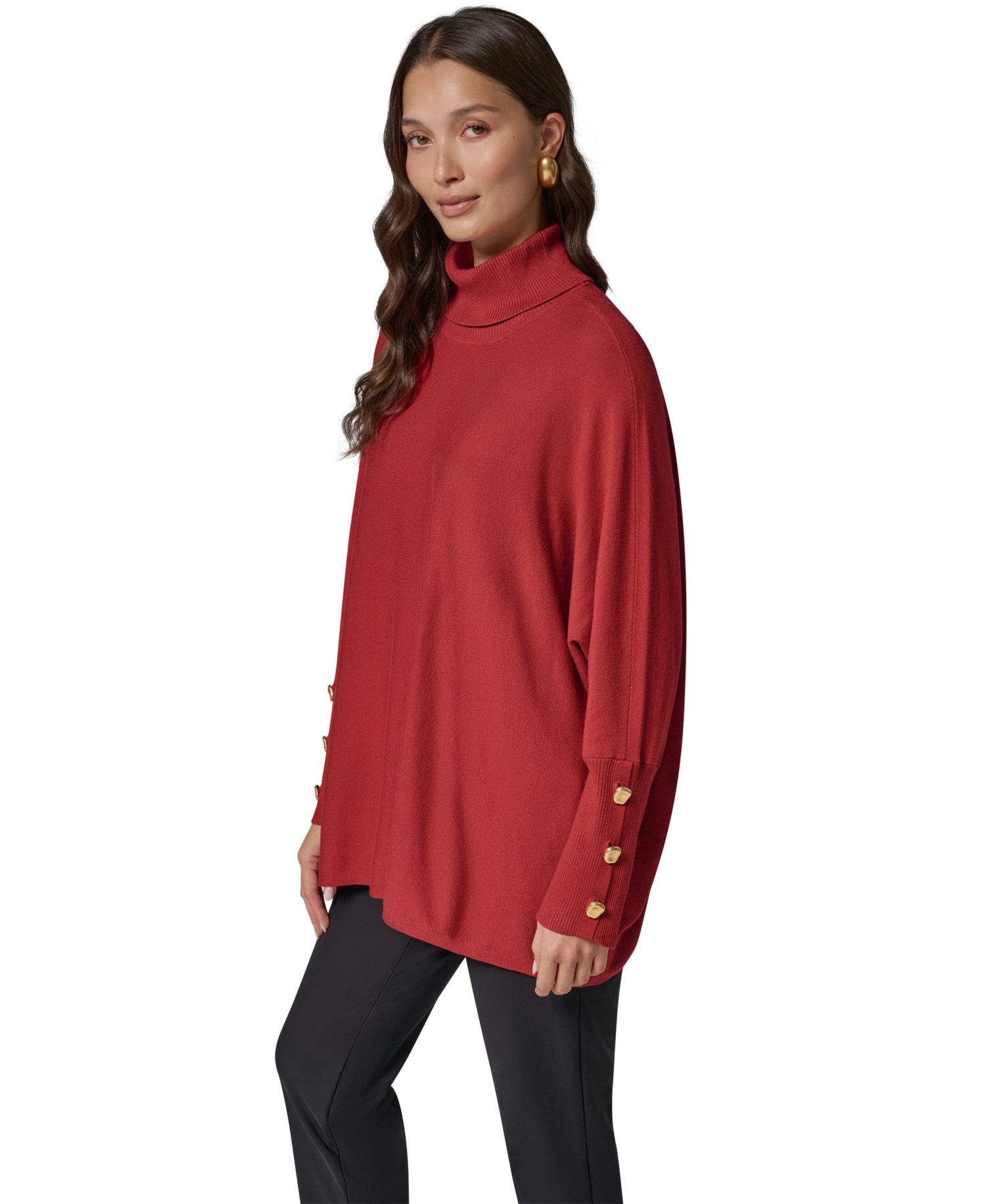 Petite Turtleneck Oversized Long-Sleeve Poncho