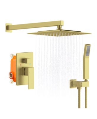 Wall Mount Shower Faucet Combo Brushed 12 Inch Rain Shower Head Handheld Sprayer with Brass Rough In Valve