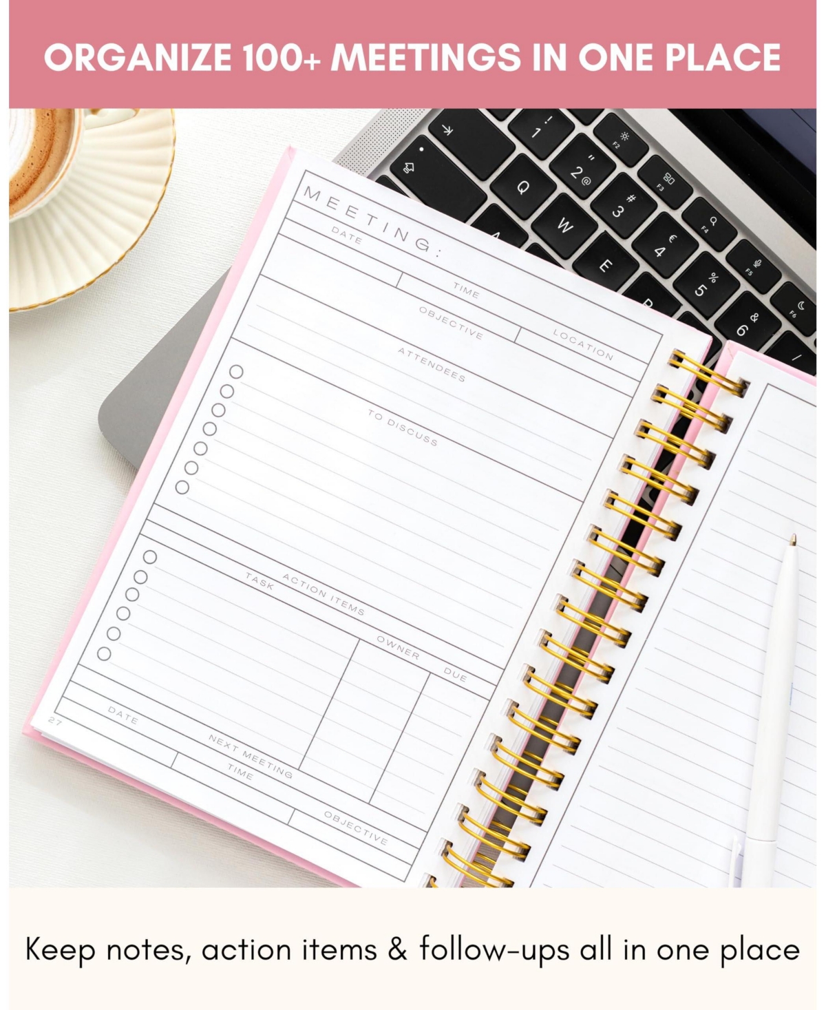 Danrong Work Meeting Notebook Project Planning Action Item Tracker Note Taking Planner Office Supplies