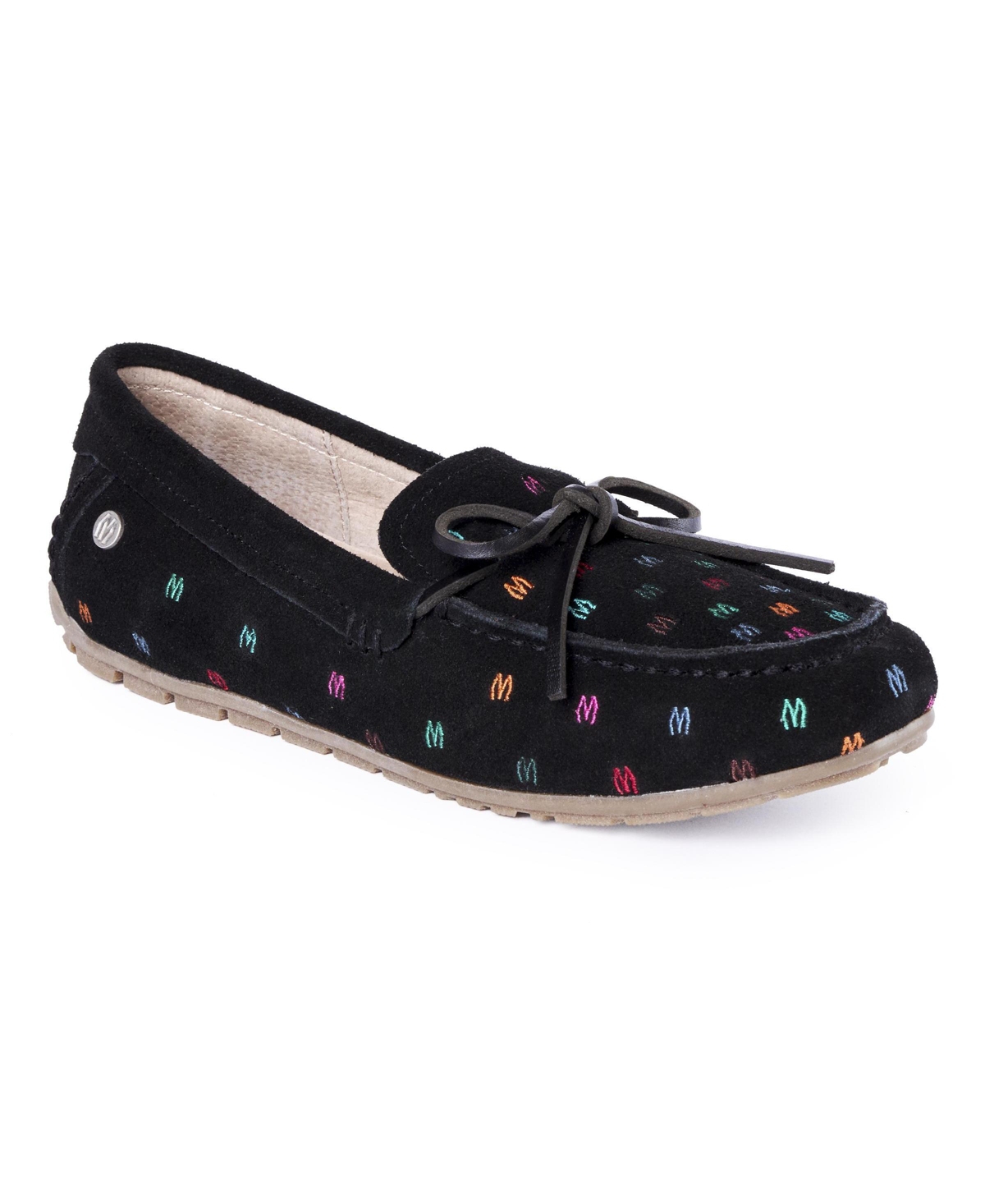 Minnetonka Women's Suede Loafer Moc - Black m embroidery