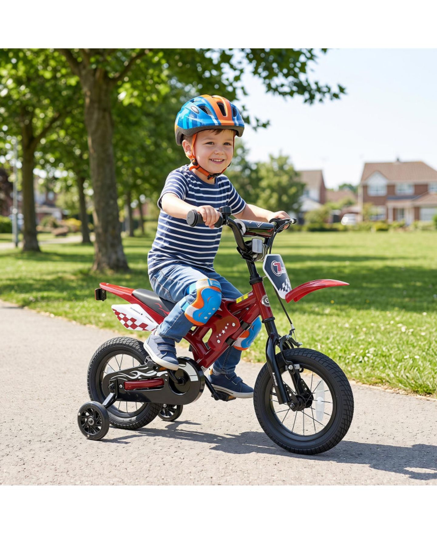 Детская игрушка HONGGE 12 in Motorcycle-Inspired Kids' Bike with Detachable Training Wheels, 143 lb Capacity, Ages 3-4, цвет: Красный — фото 10