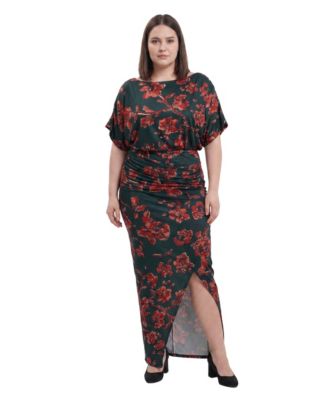 Plus Size Soft Stretch Floral Maxi Short-Sleeve Dress