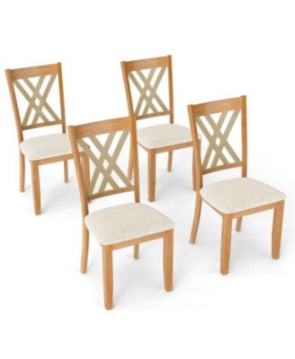 Set of 4 Linen Upholstered Wooden Dining Chairs with Rubber Wood Frame for Dining Room
