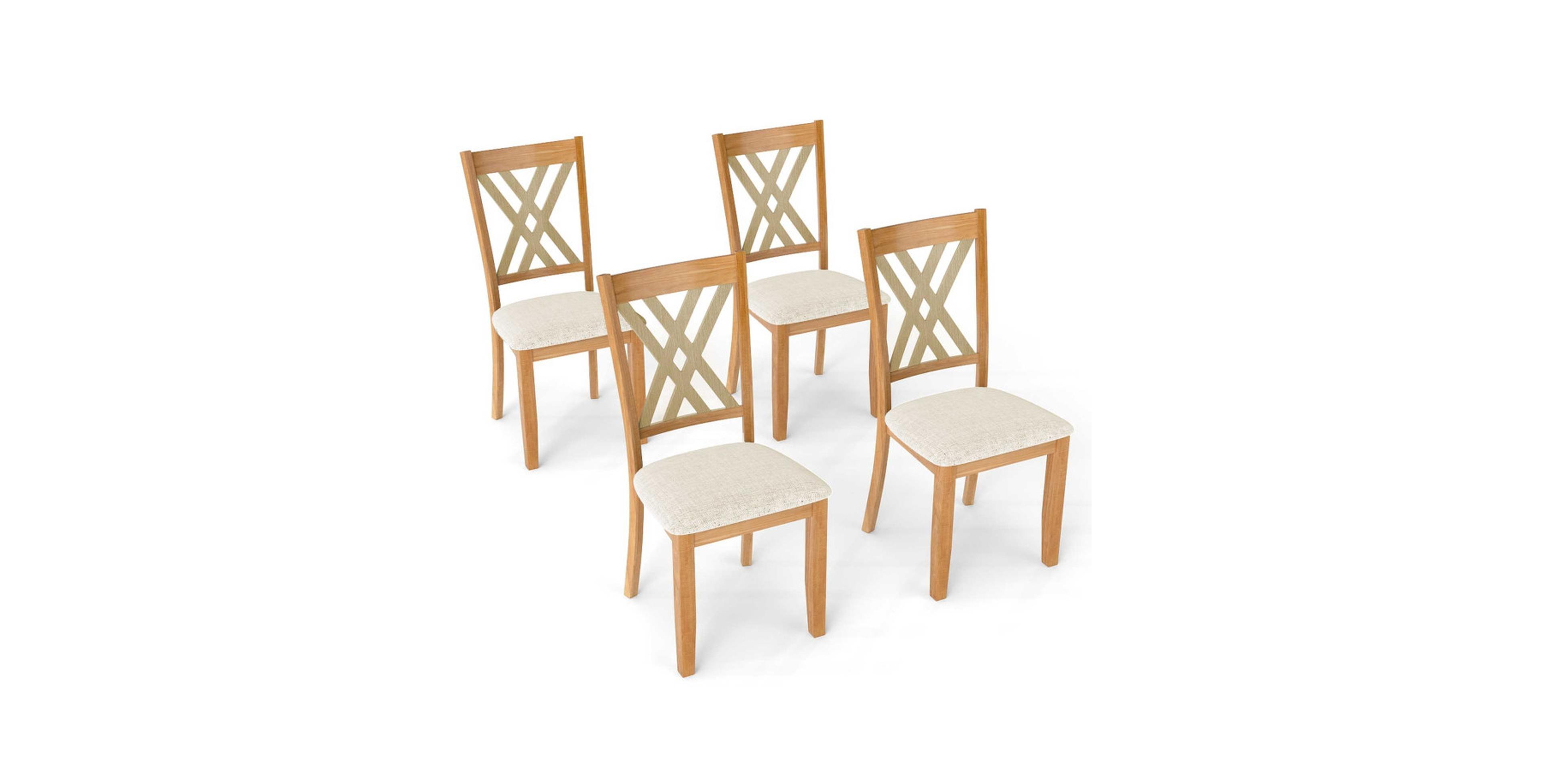 Sugift Set of 4 Linen Upholstered Wooden Dining Chairs with Rubber Wood Frame for Dining Room
