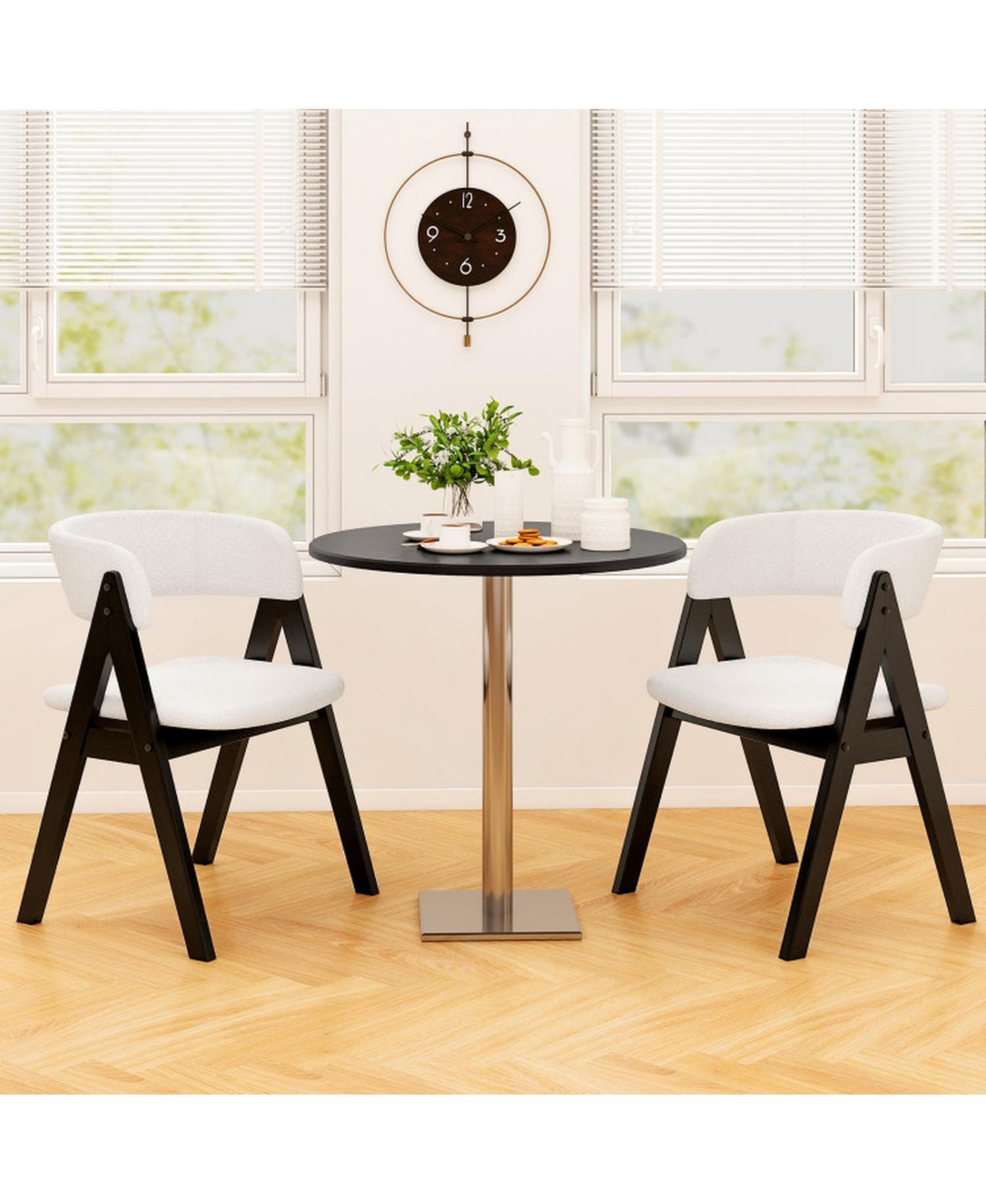 Sugift Set of 4 Mid-Century Modern Sherpa Upholstered Wooden Dining Chairs for Kitchen Dining Room