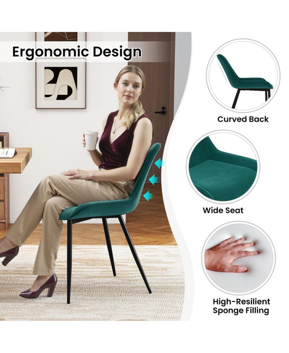 Sugift Set of 4 Faux Leather Upholstered Dining Chairs with Metal Legs for Kitchen