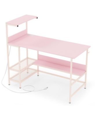 48 Inch Computer Desk with Power Outlets and Storage Shelves