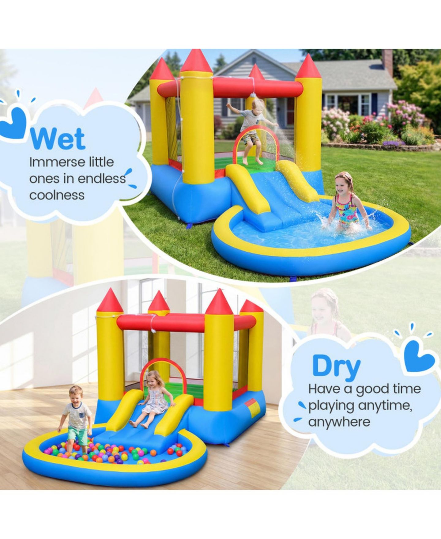 Детская игрушка SUGIFT Inflatable Bounce House With Water Slide Splash Pool, 142.5" x 77" x 76", With 370W Blower, Ages 3-10, цвет: Open Miscellaneous — фото 8