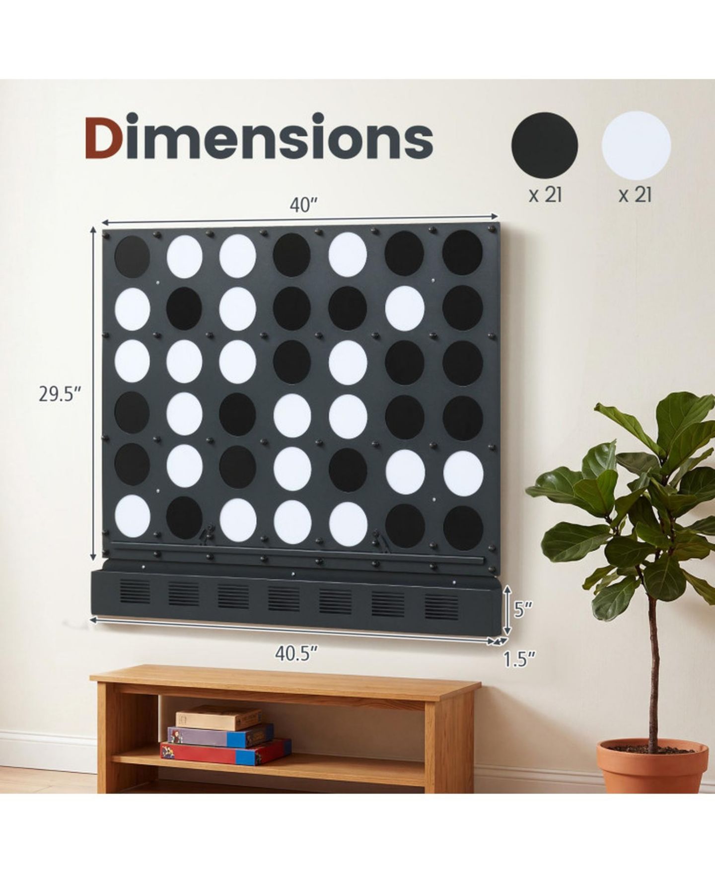 Детская настольная игра SUGIFT Wall-Mounted Jumbo 4-in-a-Row Board Game, Ages 6+, цвет: Чёрный — фото 3