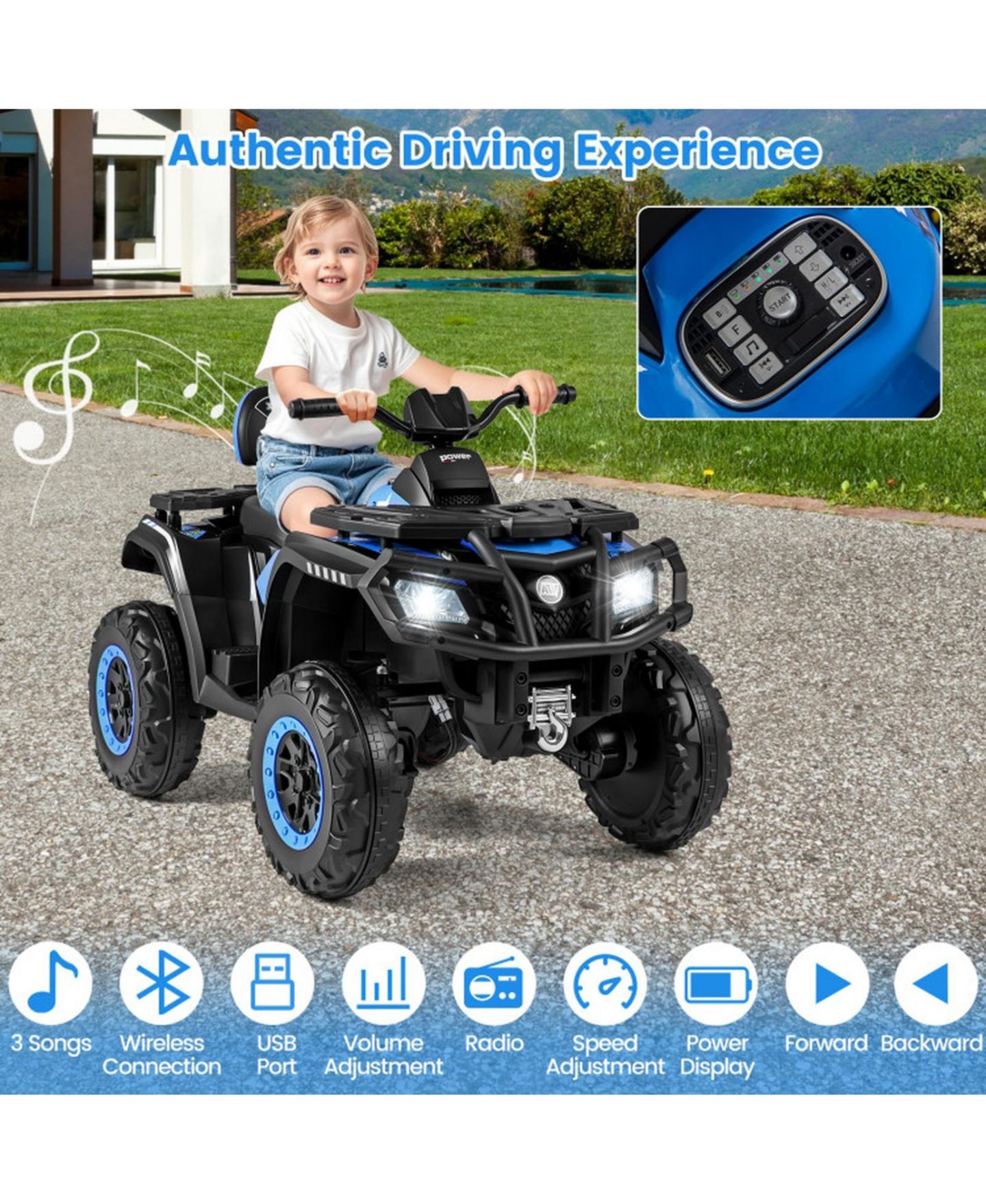 Детская игрушка HONGGE 24V 2-Seater Kids Ride-On ATV with Four Motors and LED Lights, Ages 3-8, цвет: Тёмно-синий — фото 8