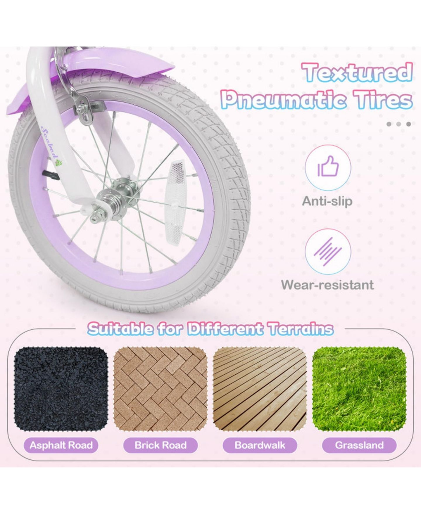 Детская игрушка HONGGE 14-Inch Kids Bike with Training Wheels and Pneumatic Tyres, 110 lb Capacity, Ages 3-5, цвет: Фиолетовый — фото 8