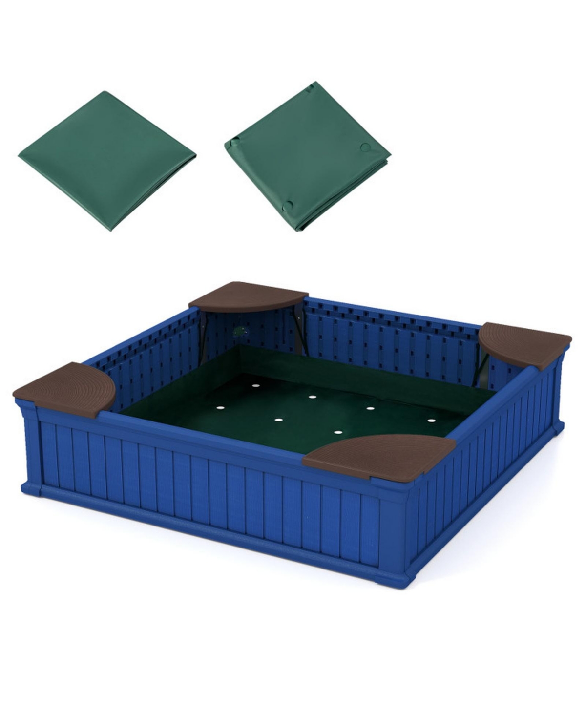 Hongge Kids 48.5" Square Outdoor Sandbox with Waterproof Oxford Cover and 4 Corner Seats, Ages 3+