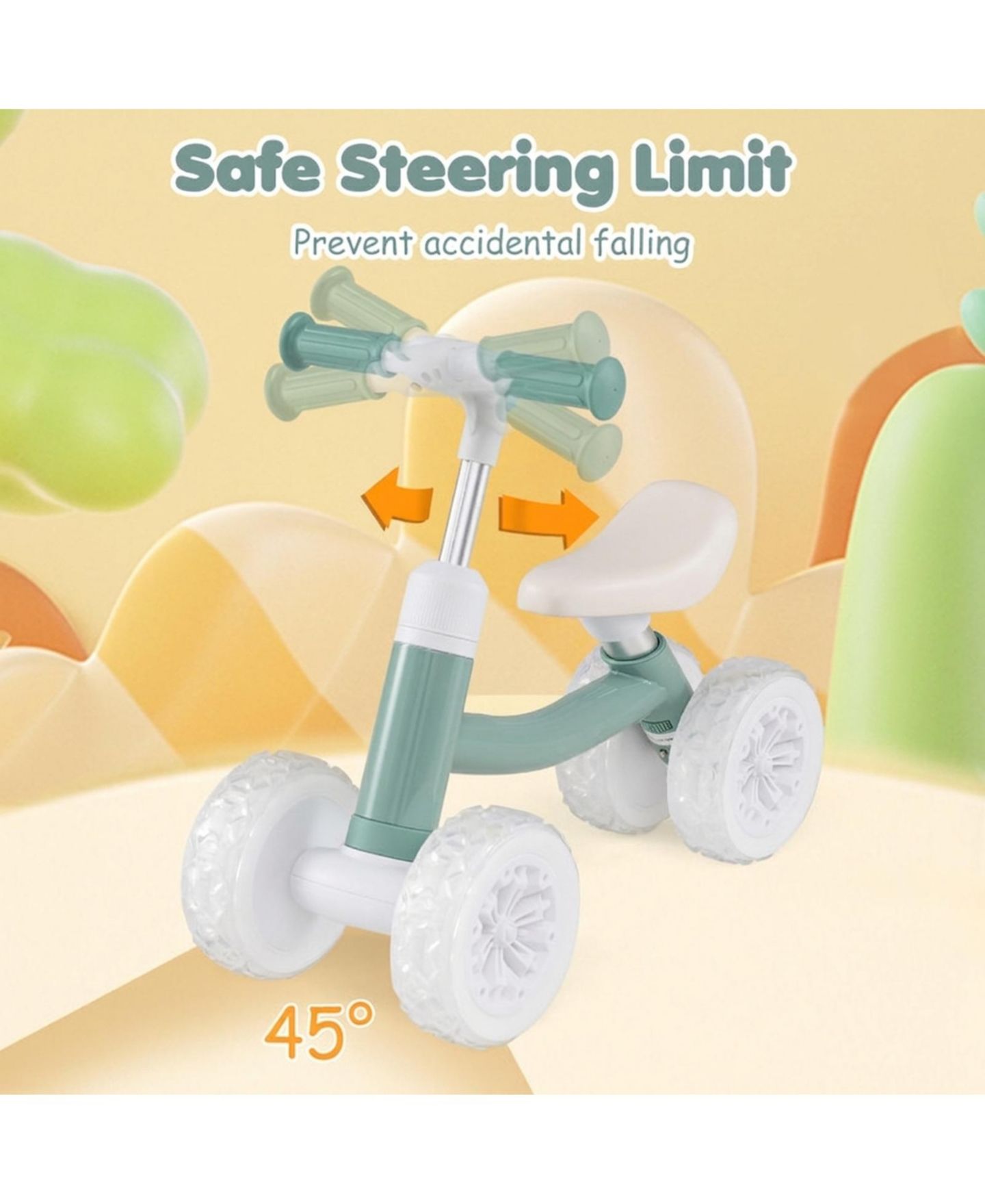 Детская игрушка HONGGE Baby Balance Bike with Light-Up Wheels and Adjustable Seat and Handlebar, 55 lb. Capacity, Ages 1-3, цвет: Зелёный — фото 8