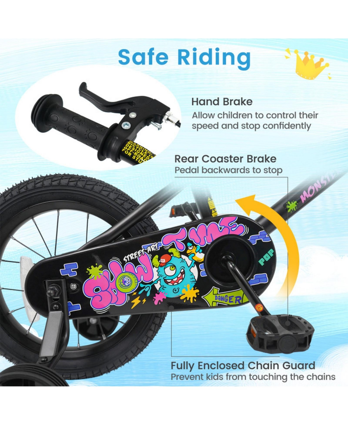 Hongge 14-Inch Kids Bike with Detachable Training Wheels and Dual Brakes, Ages 3-5