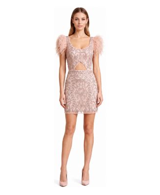 Women's Beaded Cocktail Dress with Feathers