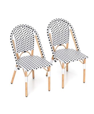French Bistro Chairs, Outdoor Armless Dining Chairs with Handwoven Rattan and Galvanized Metal Frame