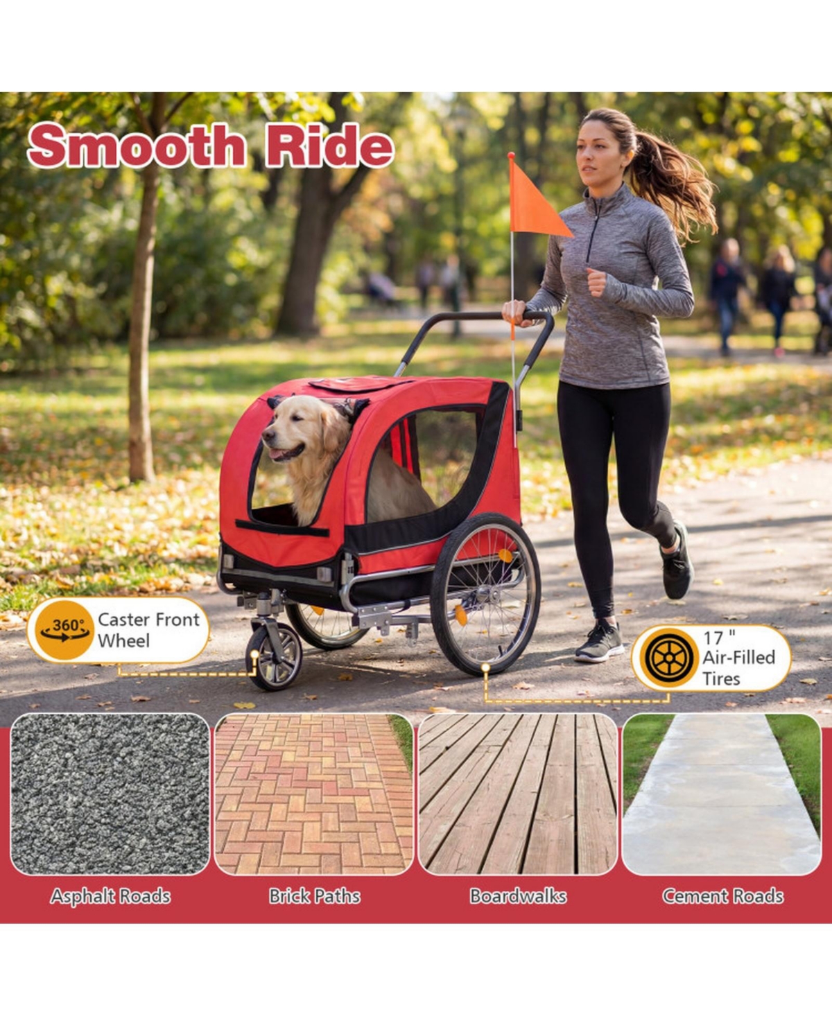 Sugift 2-in-1 Pet Bike Trailer and Stroller with Universal Bicycle Coupler