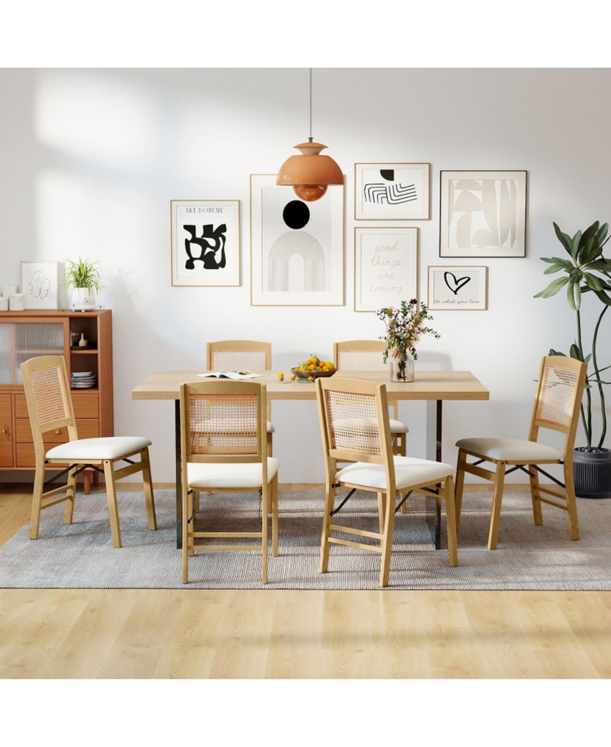 Sugift Set of 4 Folding Dining Chairs with Rubber Wood Frame and Linen Padded Seat